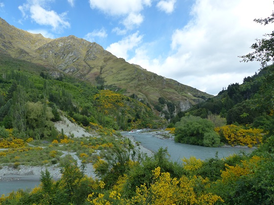 Shotover River with whitewater at the mouth of Oxenbridge Tunnel Dec 2015